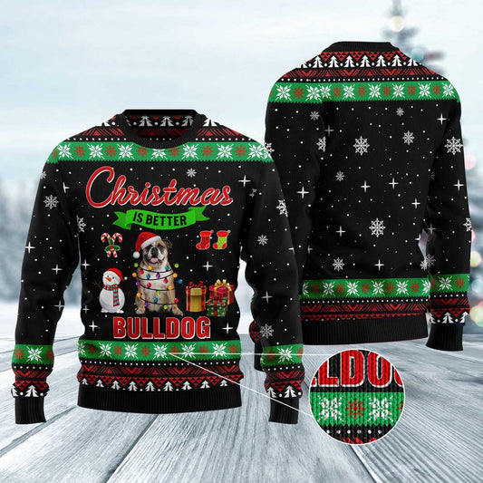 Dog Xmas Sweater, Christmas Is Better With Bulldog Ugly Christmas Sweater, Funny Xmas Sweater