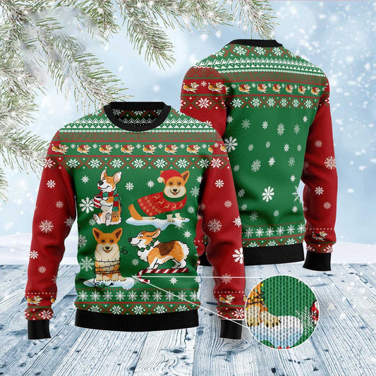 Dog Xmas Sweater, Corgi Snow Day Ugly Christmas Sweater, Funny Xmas Sweater