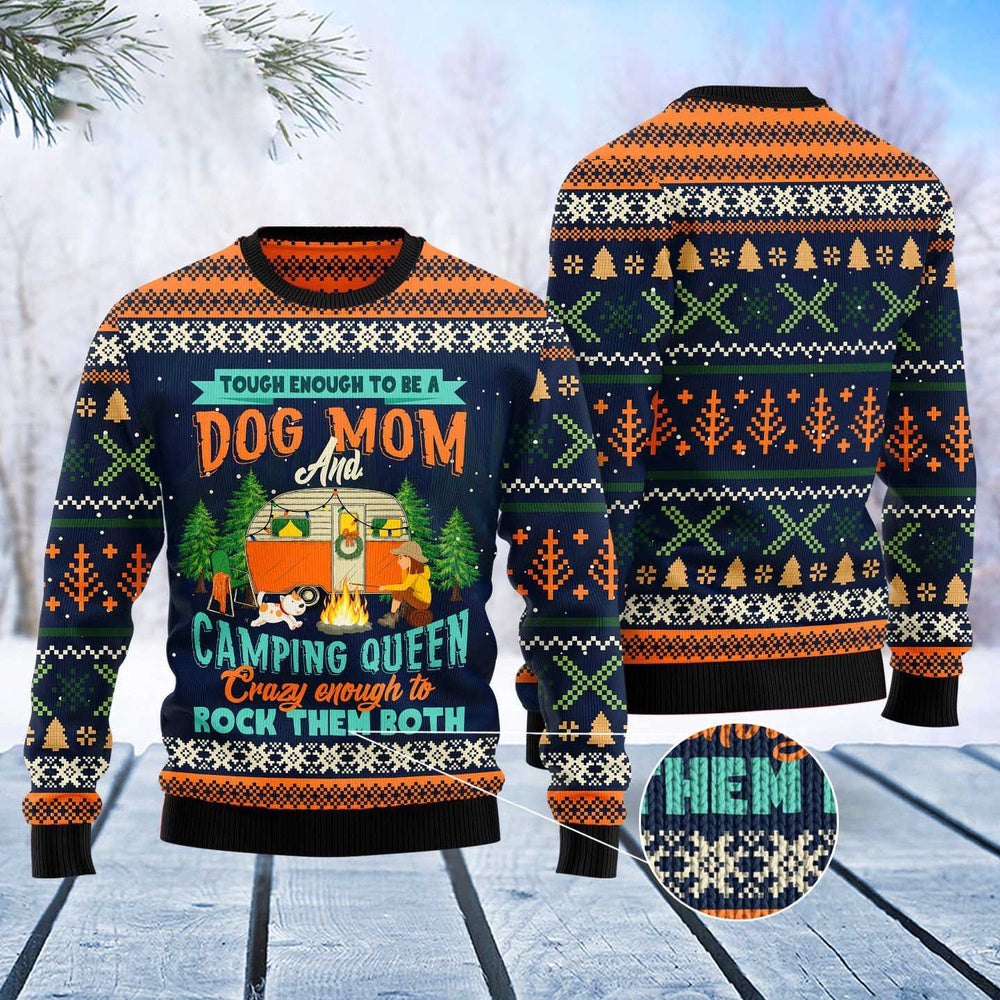 Dog Xmas Sweater, Dog Mom Camping Ugly Christmas Sweater, Funny Xmas Sweater
