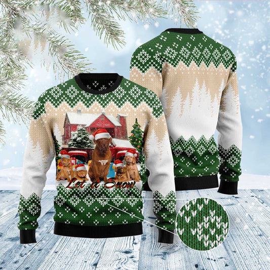 Dog Xmas Sweater, Dogue-De Bordeaux Let It Snow Ugly Christmas Sweater, Funny Xmas Sweater