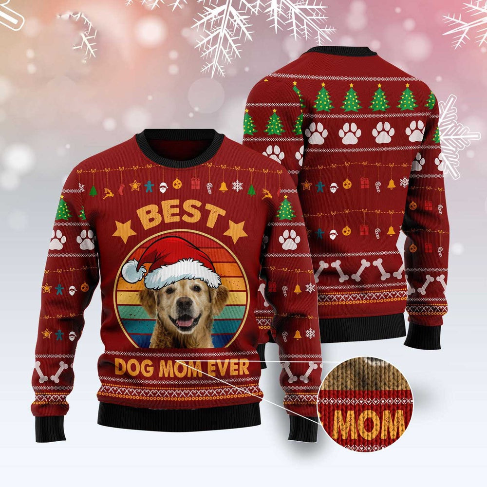 Dog Xmas Sweater, Golden Retriever Best Dog Mom Ever Ugly Christmas Sweater, Funny Xmas Sweater