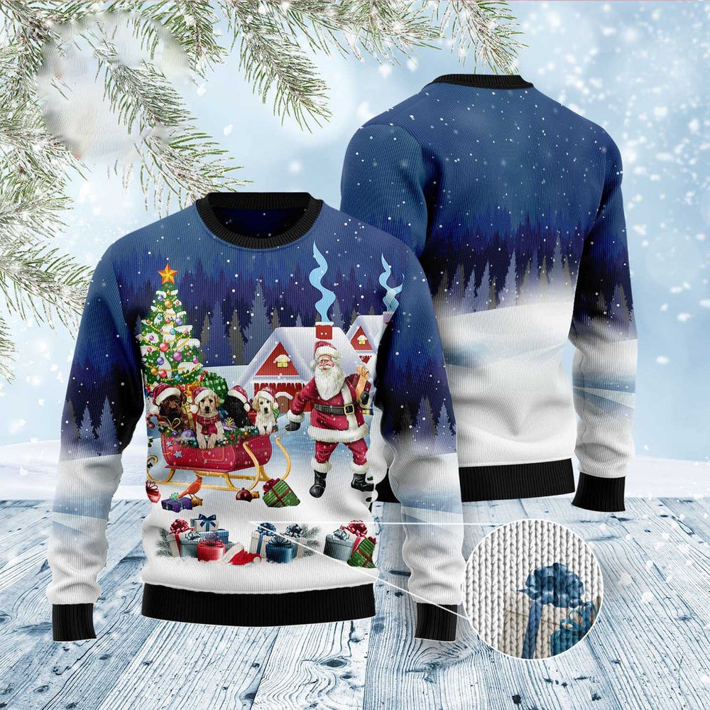 Dog Xmas Sweater, Labrador Retriever Santa Sled Ugly Christmas Sweater, Funny Xmas Sweater