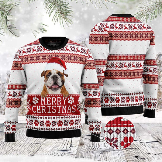 Dog Xmas Sweater, Merry Christmas Cute Bulldog Ugly Christmas Sweater, Funny Xmas Sweater