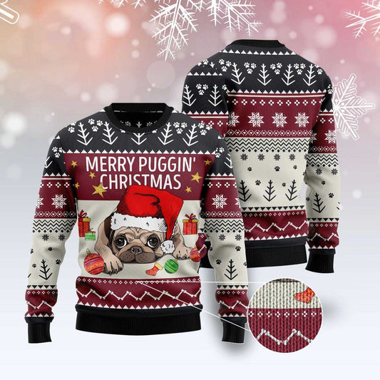 Dog Xmas Sweater, Merry Puggin Christmas Funny Ugly Christmas Sweater, Funny Xmas Sweater