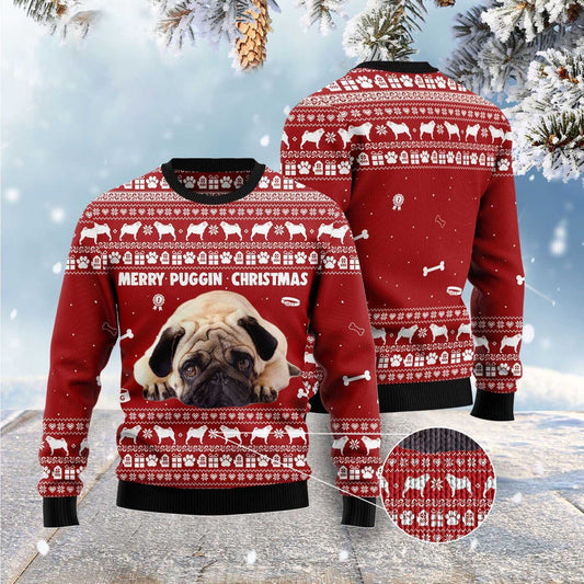 Dog Xmas Sweater, Merry Puggin Christmas Ugly Christmas Sweater, Funny Xmas Sweater