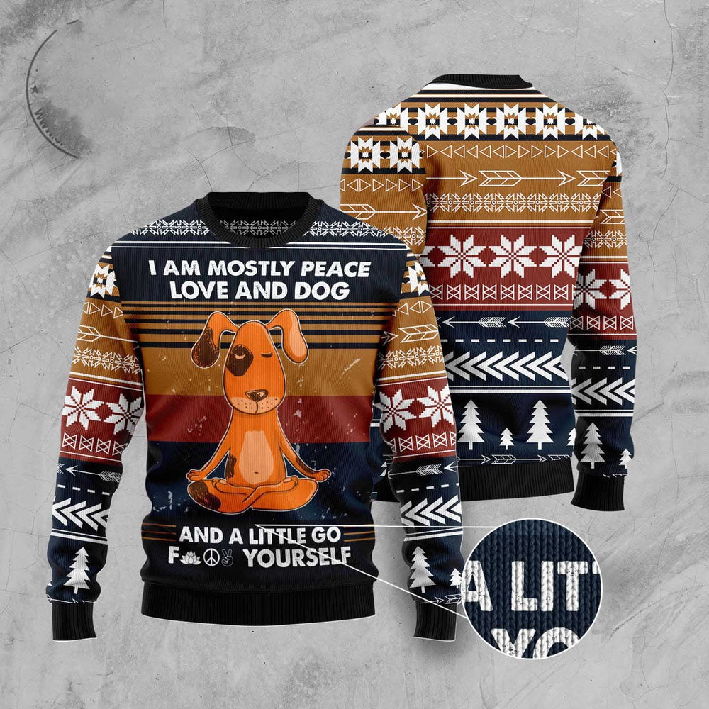 Dog Xmas Sweater, Peace Love And Dog Ugly Christmas Sweater, Funny Xmas Sweater