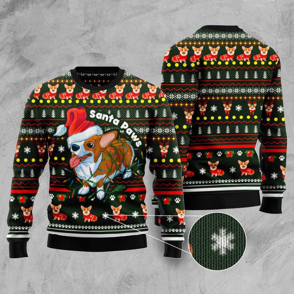 Dog Xmas Sweater, Pembroke Welsh Corgi Paws Ugly Christmas Sweater, Funny Xmas Sweater