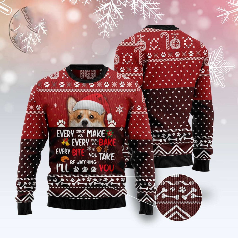 Dog Xmas Sweater, Pembroke Welsh Corgi Will Be Watching You Ugly Christmas Sweater, Funny Xmas Sweater