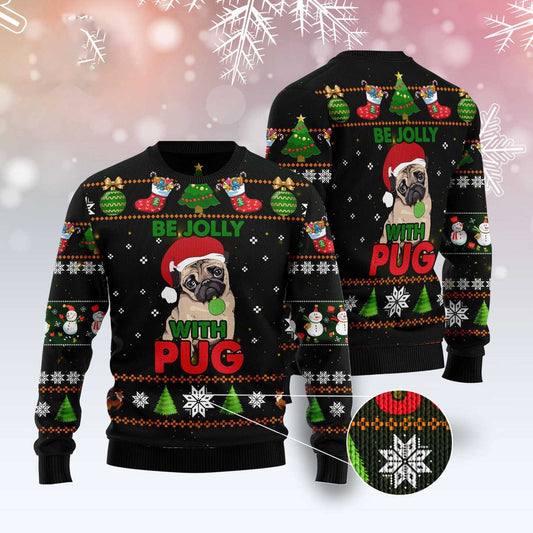 Dog Xmas Sweater, Pug Be Jolly Ugly Christmas Sweater, Funny Xmas Sweater