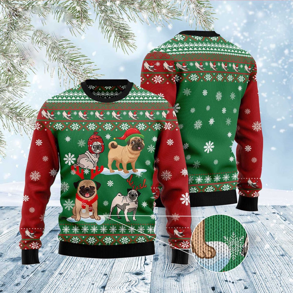 Dog Xmas Sweater, Pug Snow Day Ugly Christmas Sweater, Funny Xmas Sweater