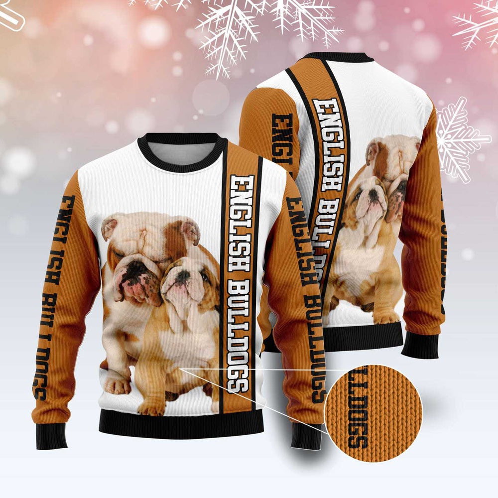 Dog Xmas Sweater, Rescued English Bulldog Ugly Christmas Sweater, Funny Xmas Sweater