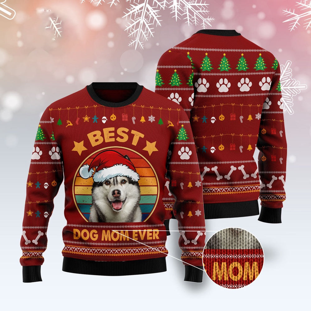 Dog Xmas Sweater, Siberian Husky Best Dog Mom Ever Ugly Christmas Sweater, Funny Xmas Sweater