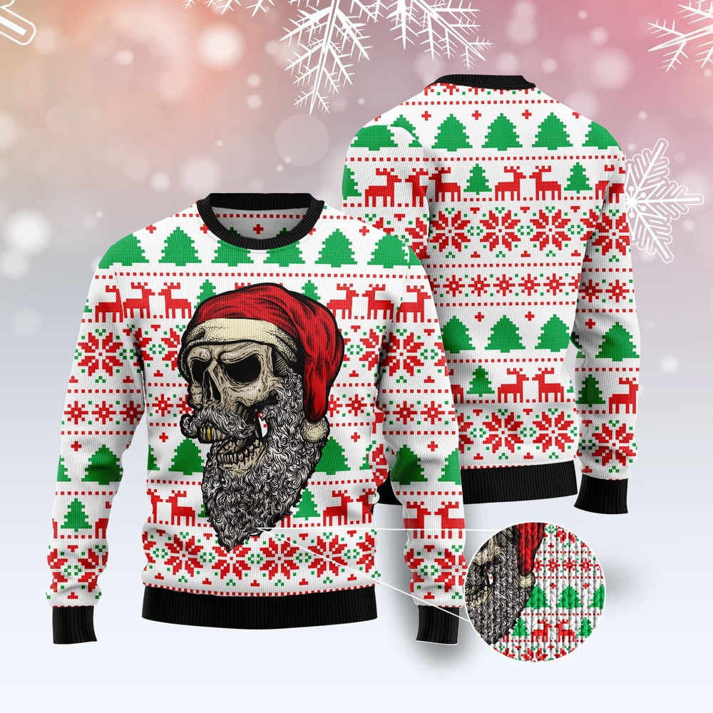 Dog Xmas Sweater, Skull Santa Claus Costume Ugly Christmas Sweater, Funny Xmas Sweater