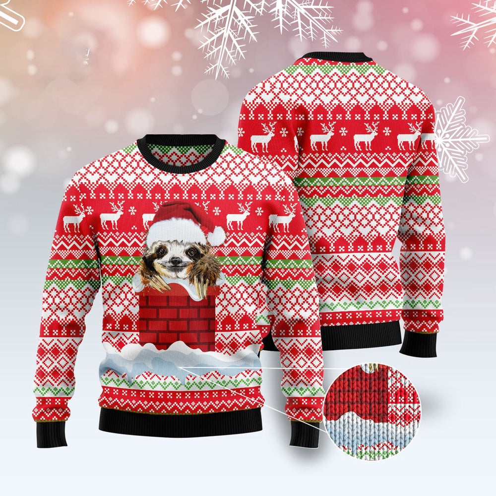 Dog Xmas Sweater, Sloth Chimney Ugly Christmas Sweater, Funny Xmas Sweater