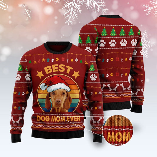 Dog Xmas Sweater, Vizsla Best Dog Mom Ever Ugly Christmas Sweater, Funny Xmas Sweater