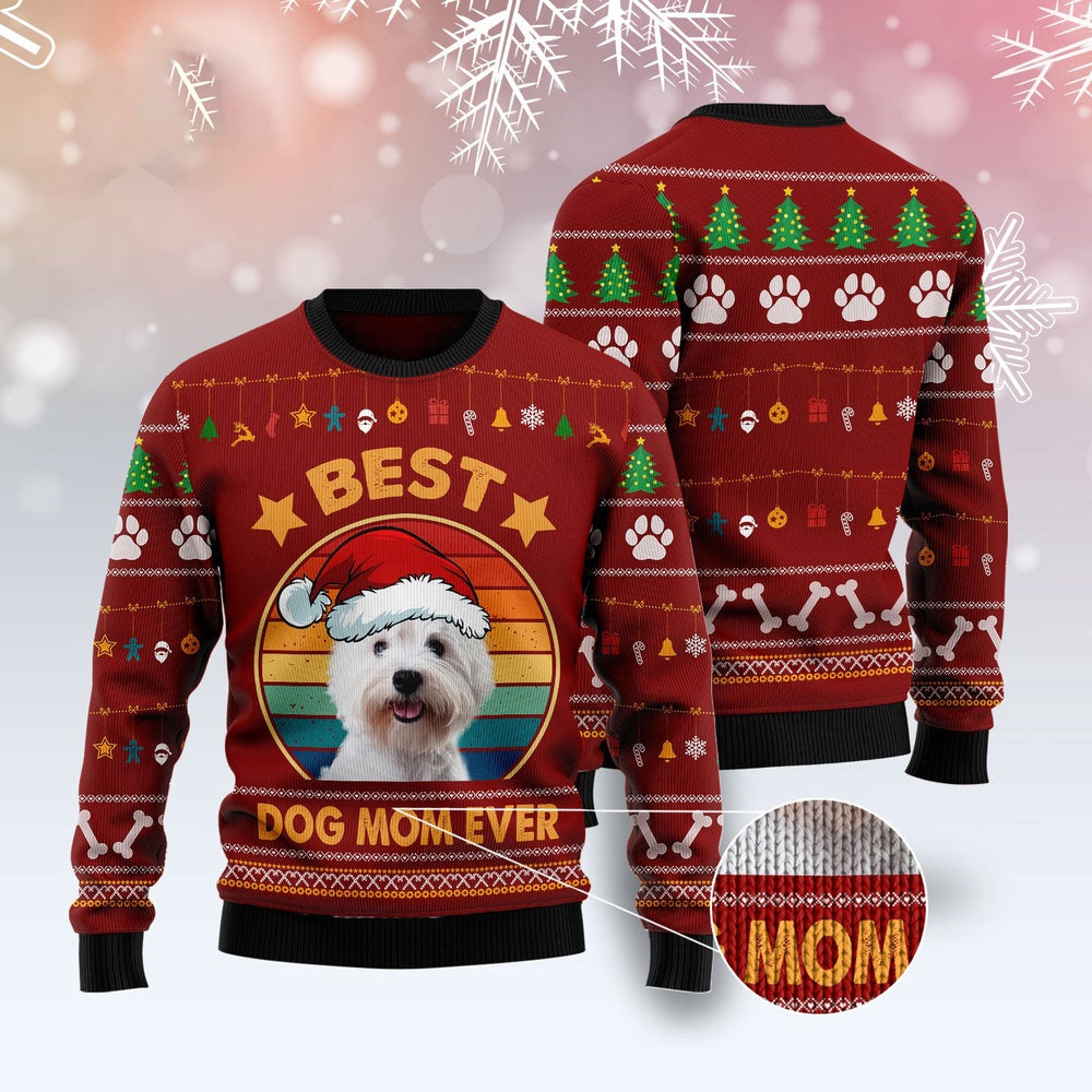 Dog Xmas Sweater, West Highland White Terrier Best Dog Mom Ever Ugly Christmas Sweater, Funny Xmas Sweater