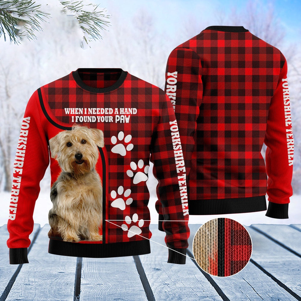 Dog Xmas Sweater, Yorkshire Terrier Paw Ugly Christmas Sweater, Funny Xmas Sweater