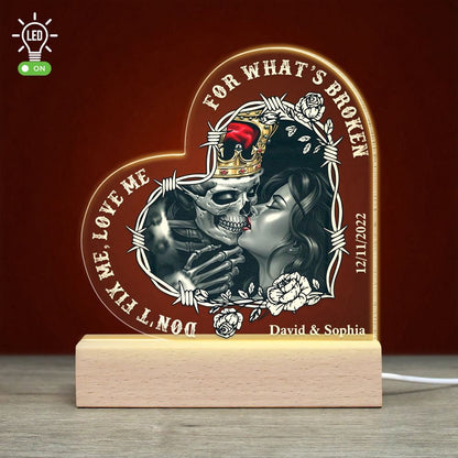 Don't Fix Me Love Me, Couple Kissing Gift, Personalized 3D Led Light Wooden Base, Mother's Day Night Lights For Bedroom
