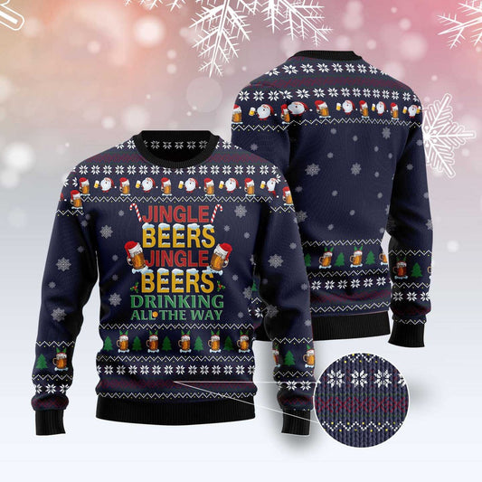 Drinking Beer All The Way Ugly Christmas Sweater, Funny Xmas Sweater, Sweater Xmas