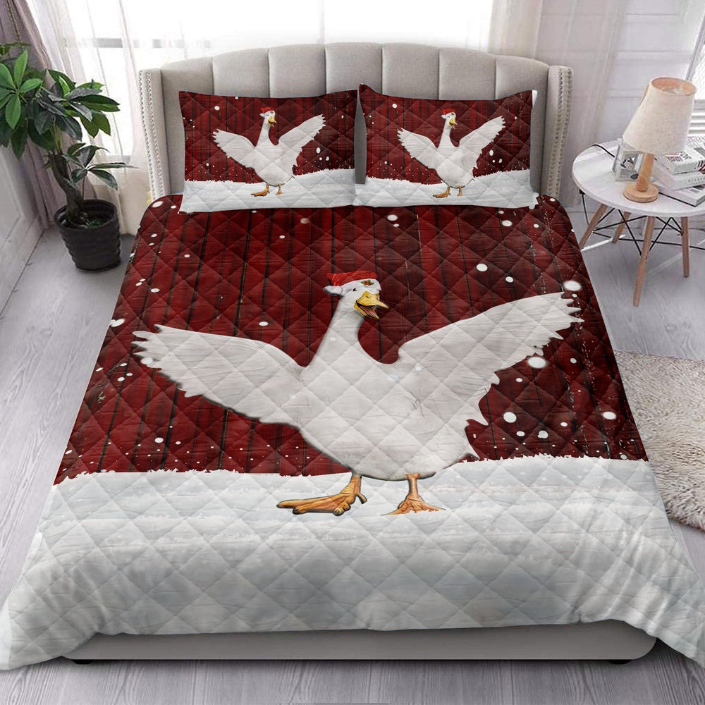 Duck Quilt Set, Duck With Wreathmas Farm Duck Quilt Blanket