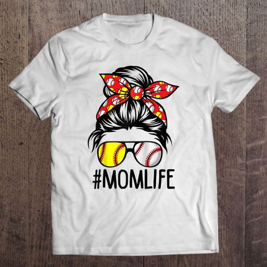 Dy Mom Life Softball Baseball Mothers Day Messy Bun Raglan Baseball Tee T Shirt, Mother's Day Shirt, Shirt For Mom, Mom Shirt