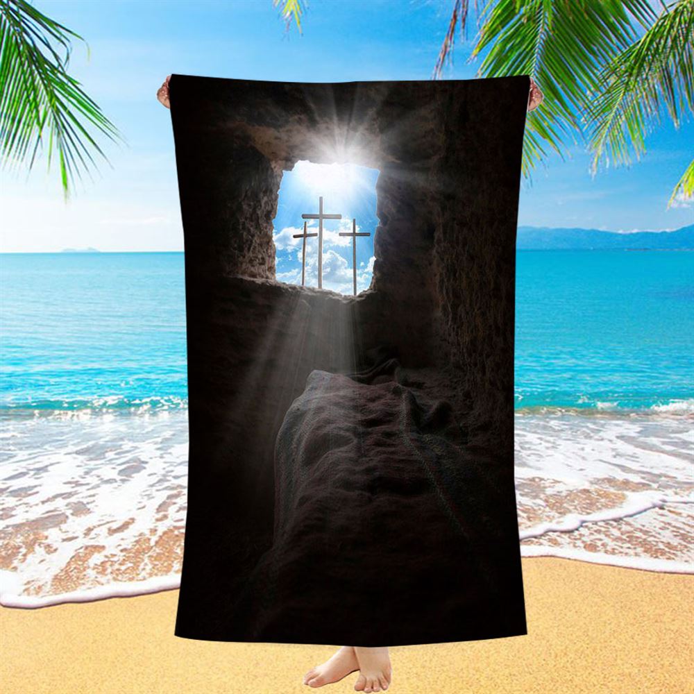Easter Morning Golgotha Hill Cross Resurrection Beach Towel - Religious Beach Towel - Christian Beach Towel