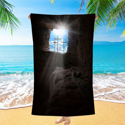 Easter Morning Golgotha Hill Cross Resurrection Beach Towel - Religious Beach Towel - Christian Beach Towel