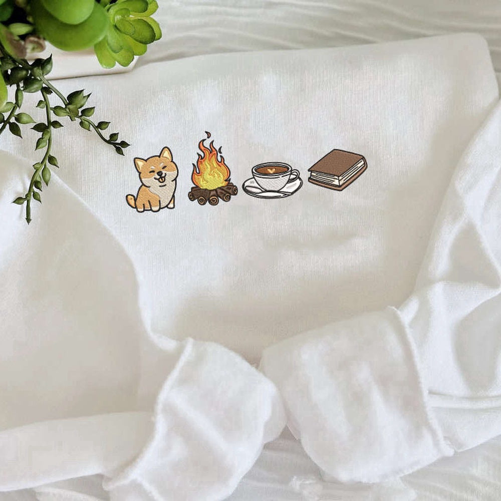 Eembroidered Custom Sweatshirts, Camping Embroidered Sweatshirt, Campfire Embroidery Sweatshirt For Dog Lover, Christmas Gift