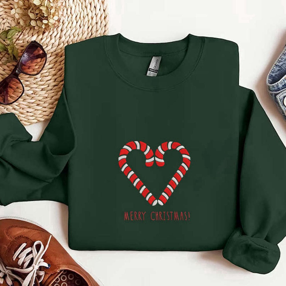 Eembroidered Custom Sweatshirts, Candy Cane Embroidered Sweatshirt, Candy Cane Sweatshirt, Christmas Gift, Christmas Gift