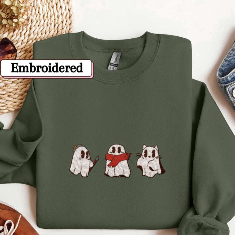 Eembroidered Custom Sweatshirts, Cute Cat Lover Embroidered Sweatshirt 2D Crewneck Sweatshirt For Men And Women, Christmas Gift