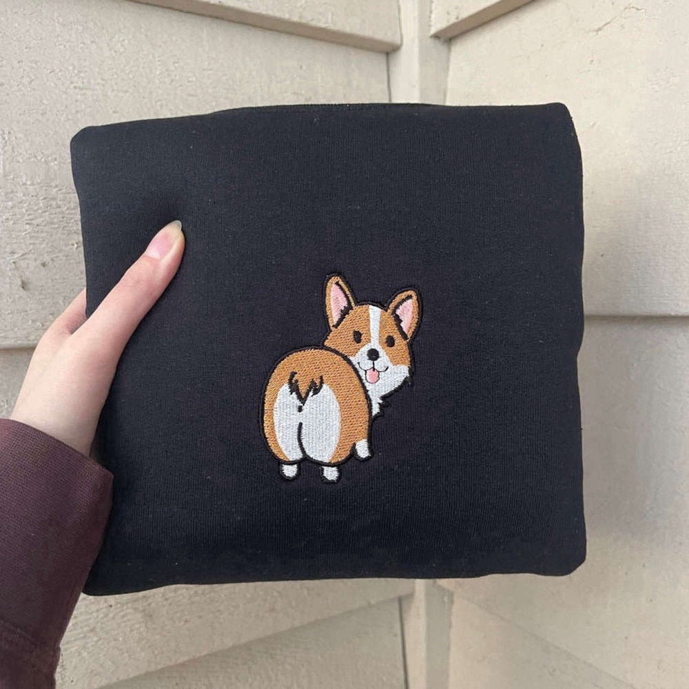 Eembroidered Custom Sweatshirts, Cute Dog Embroidered Sweatshirt 2D Crewneck Sweatshirt For Family, Christmas Gift