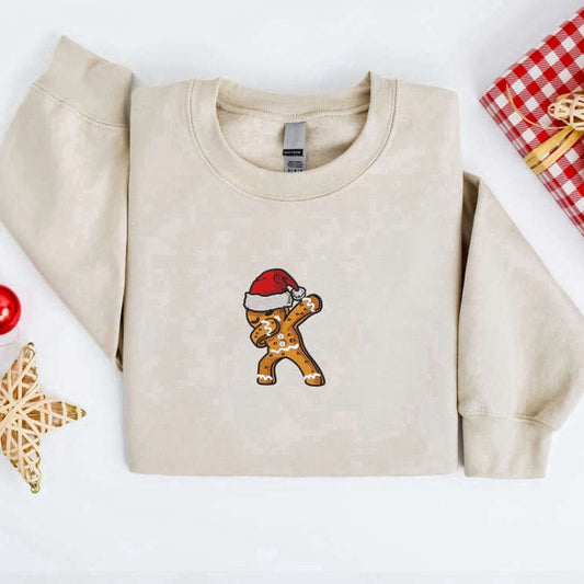 Eembroidered Custom Sweatshirts, Dabbing Gingerbread Cookies Sweatshirt For Family, Christmas Gift