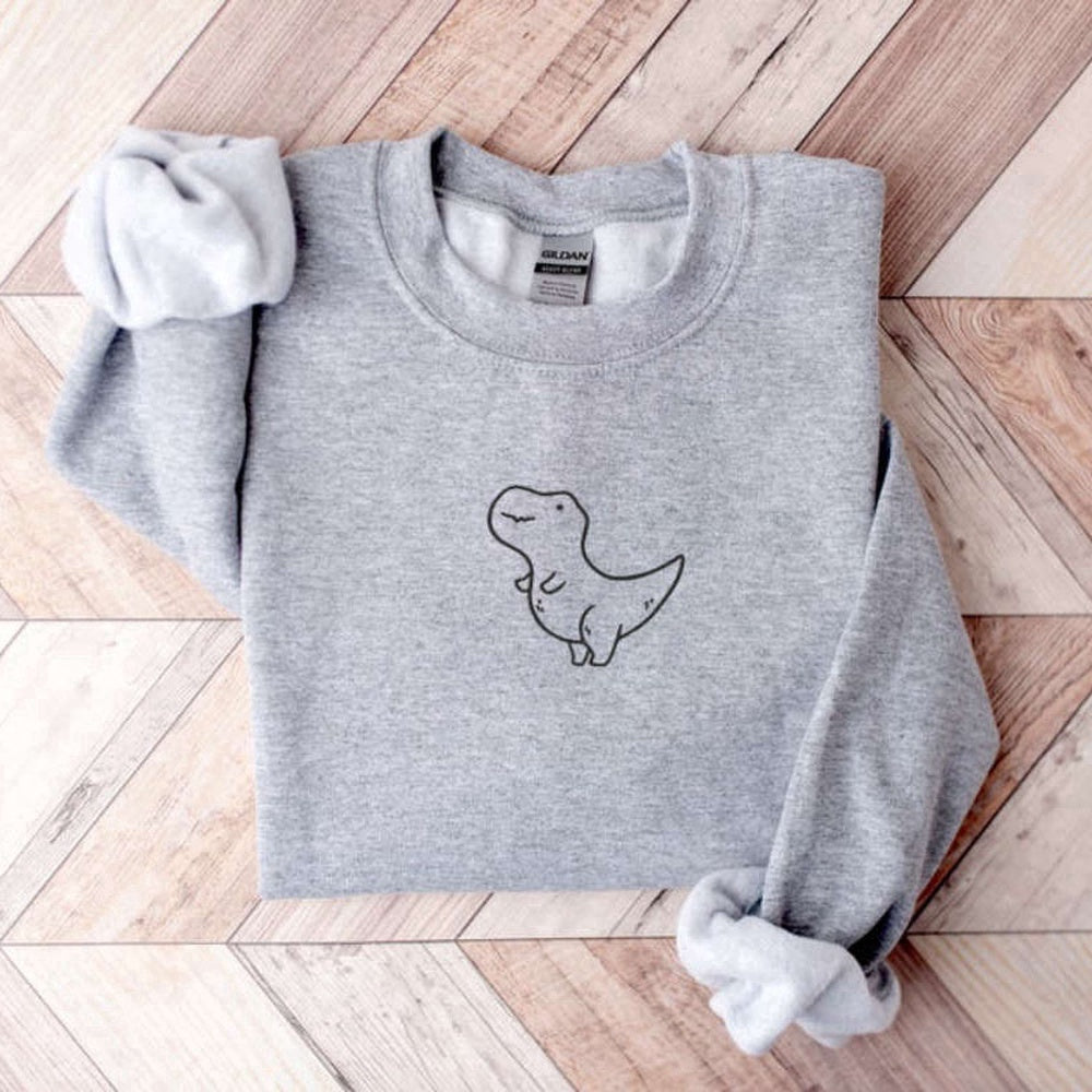 Eembroidered Custom Sweatshirts, Dinosaur Dino Embroidered Sweatshirt 2D Crewneck Sweatshirt For Women And Men, Christmas Gift