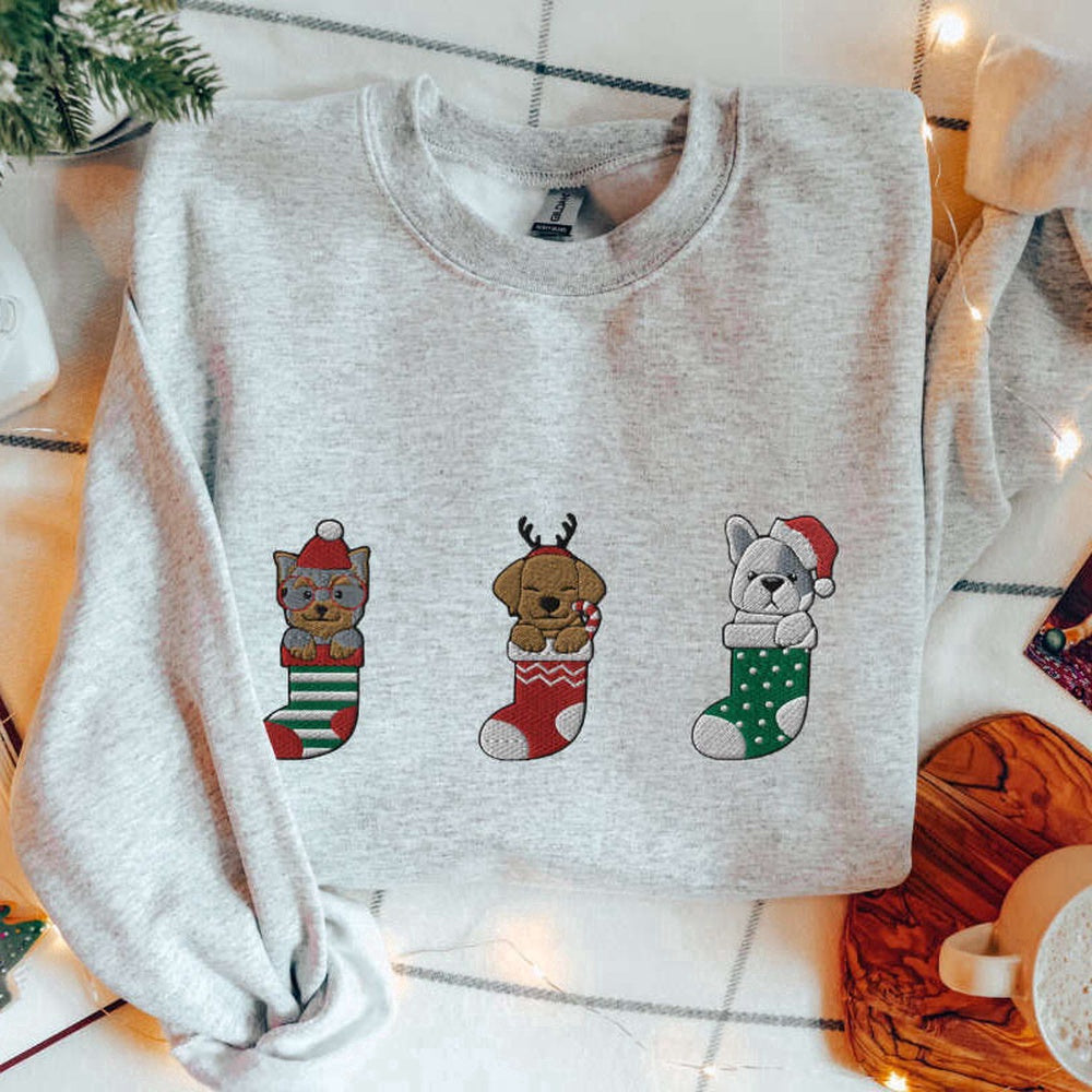 Eembroidered Custom Sweatshirts, Dog Christmas Sweatshirt Embroidered Cozy Christmas Sweatshirt For Dog Lover, Christmas Gift