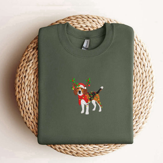 Eembroidered Custom Sweatshirts, Embroidered Beagle Dog Christmas Sweatshirt Xmas Dog Sweatshirt For Family, Christmas Gift
