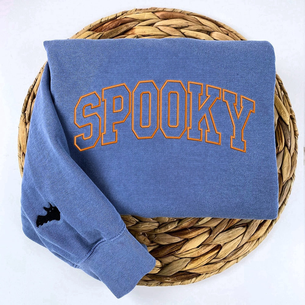 Eembroidered Custom Sweatshirts, Embroidered Boo Spooky Halloween Sweatshirt, Christmas Gift