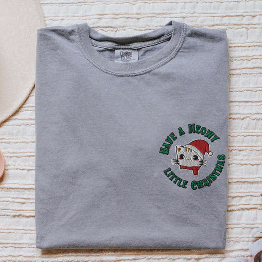 Eembroidered Custom Sweatshirts, Embroidered Cat Christmas Sweatshirt, Have A Meowy Little Sweatshirt For Cat Lovers, Christmas Gift