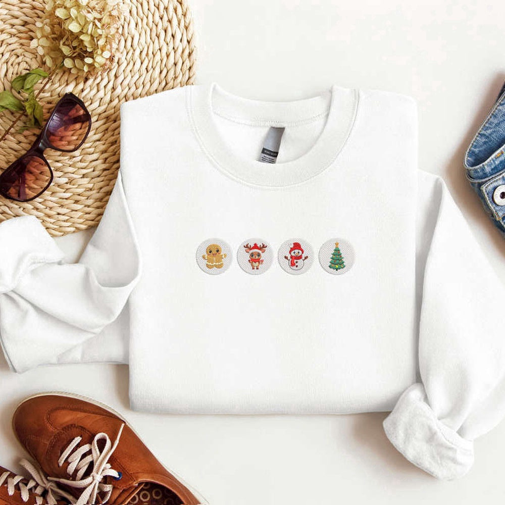 Eembroidered Custom Sweatshirts, Embroidered Christmas Cookies Sweatshirt Christmas Tree Snowman Reindeer Gingerbread Sweatshirt, Christmas Gift