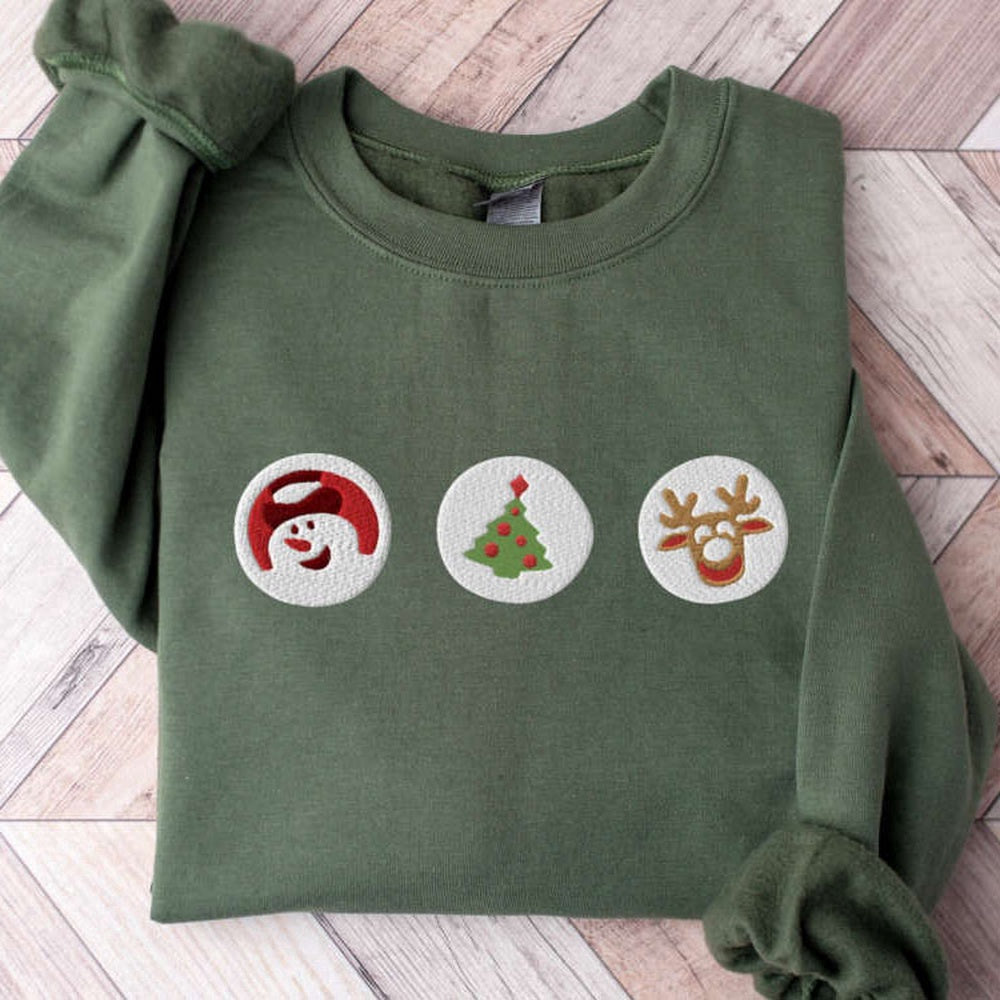 Eembroidered Custom Sweatshirts, Embroidered Christmas Cookies Sweatshirt, Santa Reindeer Crewneck For Christmas, Christmas Gift