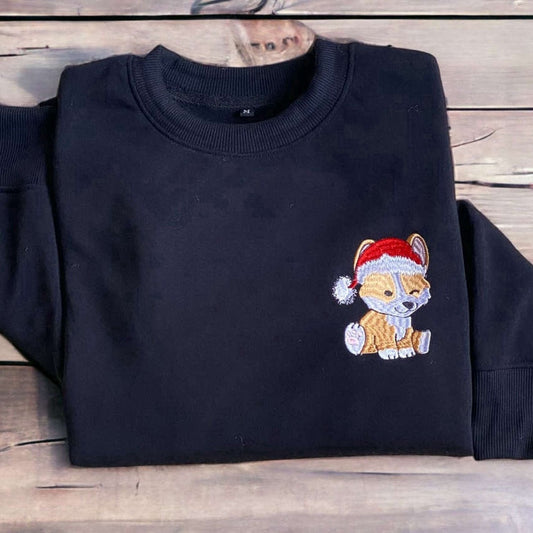 Eembroidered Custom Sweatshirts, Embroidered Christmas Dog Crewneck Embroidered Corgi Santa Dog Christmas Sweatshirt For Family, Christmas Gift