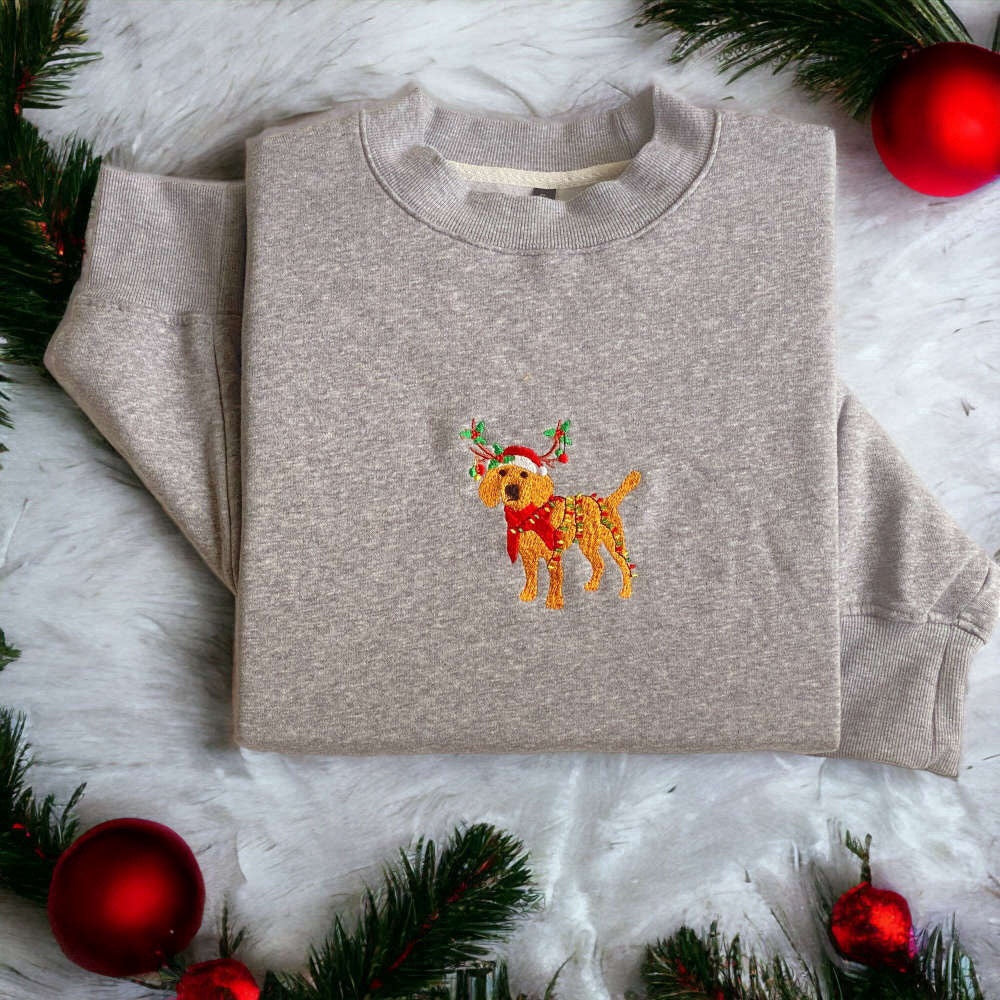 Eembroidered Custom Sweatshirts, Embroidered Christmas Dog Sweatshirt, Beagle Reindeer Santa Dog Sweater For Family, Christmas Gift