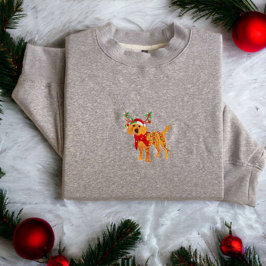 Eembroidered Custom Sweatshirts, Embroidered Christmas Dog Sweatshirt, Beagle Reindeer Santa Dog Sweater For Family, Christmas Gift