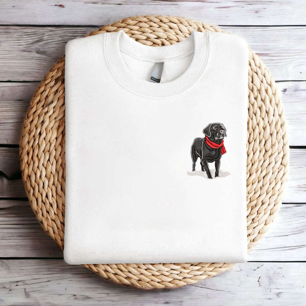 Eembroidered Custom Sweatshirts, Embroidered Christmas Dog Sweatshirt, Black Labrador Retriever Dog Sweatshirt For Family, Christmas Gift