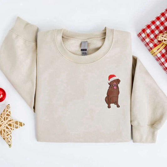 Eembroidered Custom Sweatshirts, Embroidered Christmas Dog Sweatshirt, Chocolate Labrador Retriever Sweatshirt For Family, Christmas Gift