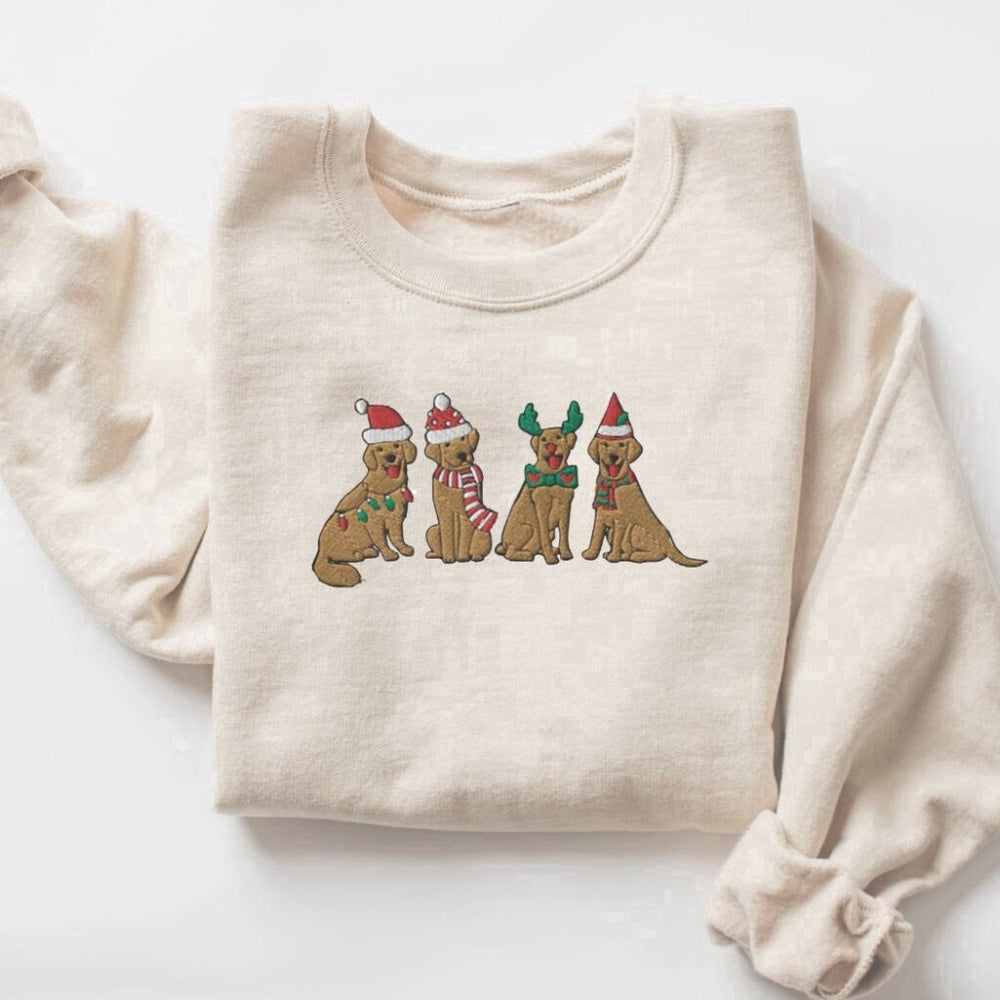 Eembroidered Custom Sweatshirts, Embroidered Christmas Dog Sweatshirt, Christmas Dog Crewneck, For Dog Lovers, Christmas Gift