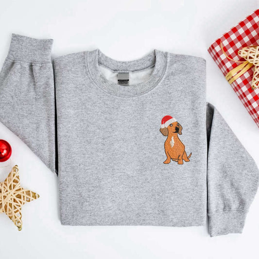Eembroidered Custom Sweatshirts, Embroidered Christmas Dog Sweatshirt, Dachshund Santa Dog Christmas Sweater For Family, Christmas Gift