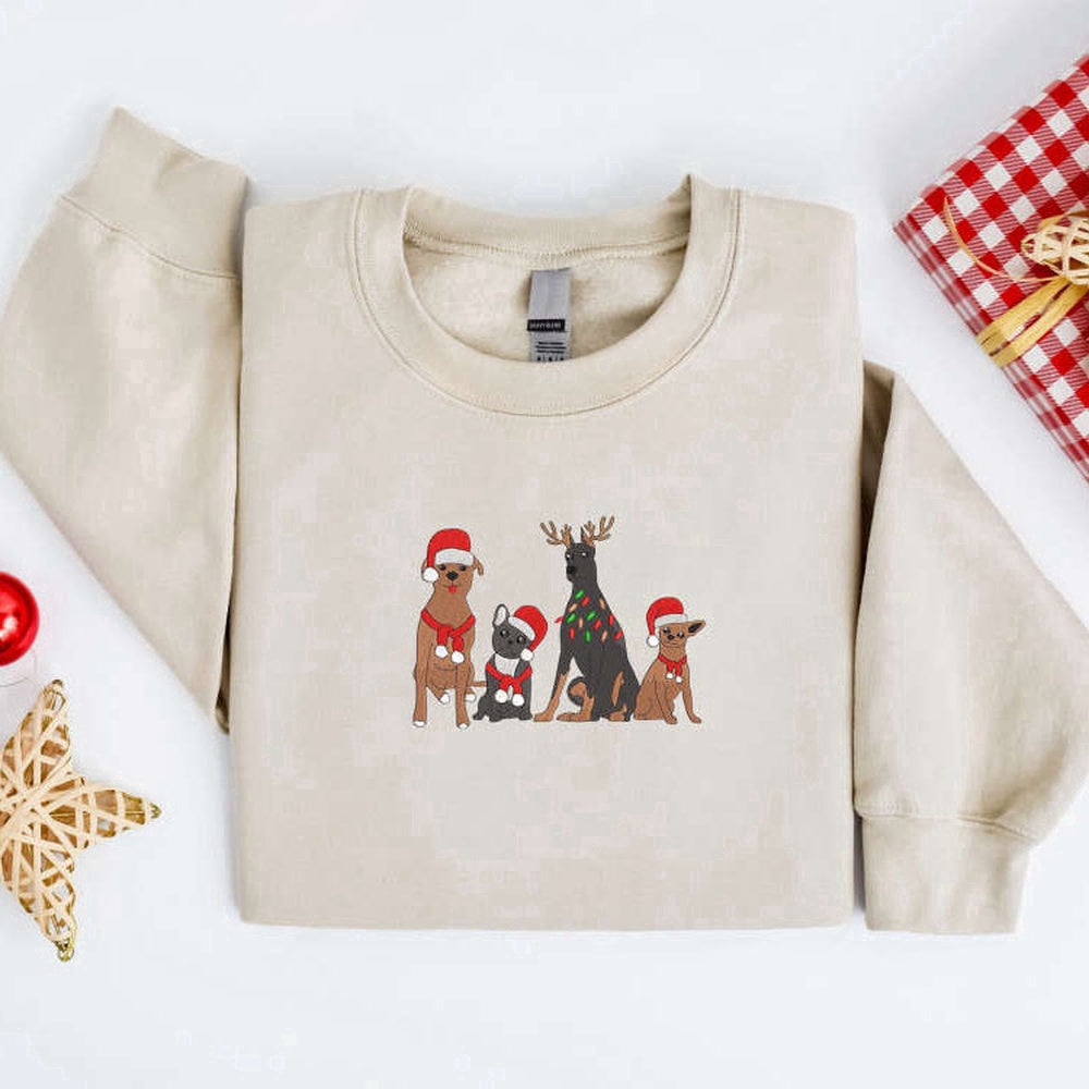 Eembroidered Custom Sweatshirts, Embroidered Christmas Dog Sweatshirt, Dog Santa Christmas Sweate For Family, Christmas Gift