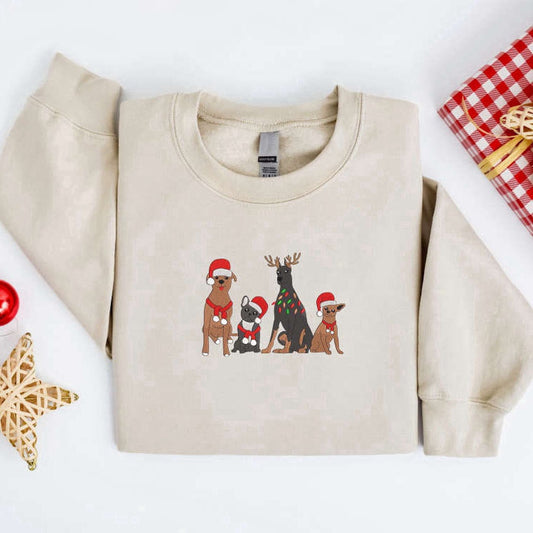 Eembroidered Custom Sweatshirts, Embroidered Christmas Dog Sweatshirt, Dog Santa Christmas Sweate For Family, Christmas Gift