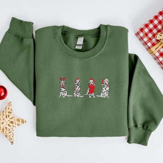 Eembroidered Custom Sweatshirts, Embroidered Christmas Dog Sweatshirt, Embroidered Dalmatian Dog Sweater For Dog Lover, Christmas Gift