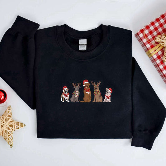Eembroidered Custom Sweatshirts, Embroidered Christmas Dog Sweatshirt, Embroidered Dog Christmas Sweater For Family , Christmas Gift